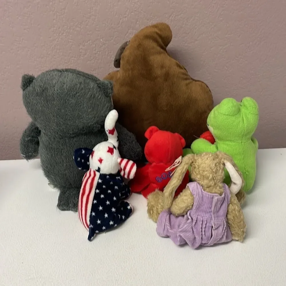 Plush Lot Stuffed Animals Owl Poop Frog Bear Bunny Elephant